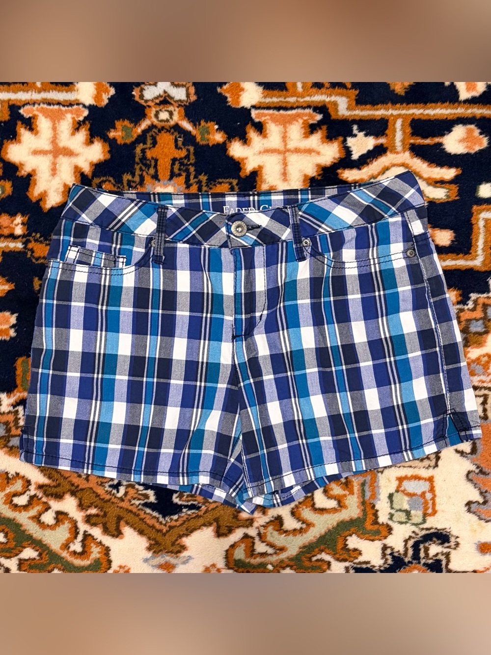 Faded Glory Blue Plaid Cotton Blend Women’s Shorts